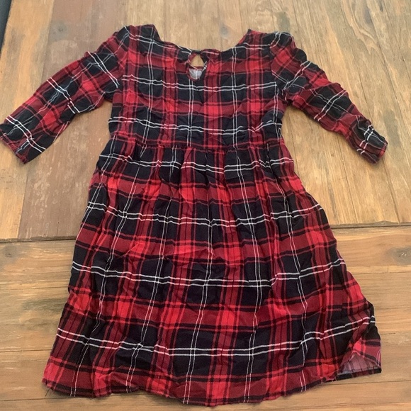 Red & Black Plaid A-Line Grunge Dress Keyhole Back 3/4 Sleeve Baby Doll - Picture 6 of 7
